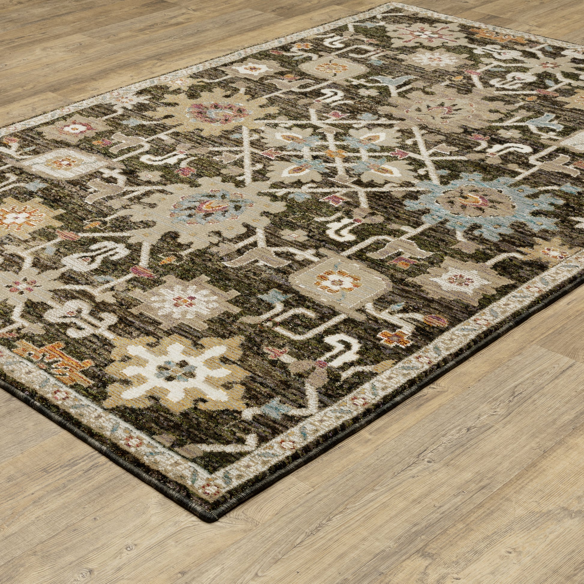 Andorra Oriental Brown/ Multi Floral Cut Pile Rug