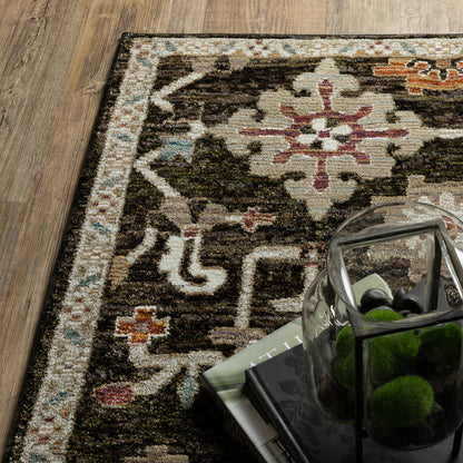 Andorra Oriental Brown/ Multi Floral Cut Pile Rug