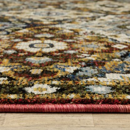 Andorra Floral Red/ Multi Trefoil Cut Pile Rug