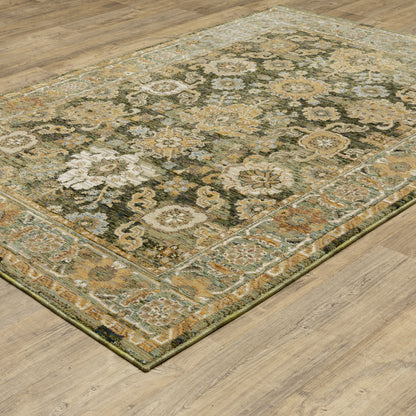 Andorra Distressed Green/ Gold Floral Cut Pile Rug