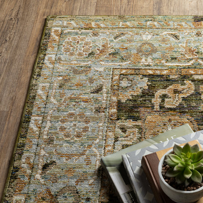 Andorra Distressed Green/ Gold Floral Cut Pile Rug