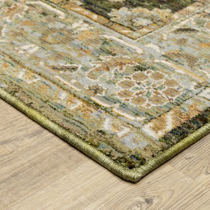 Andorra Distressed Green/ Gold Floral Cut Pile Rug