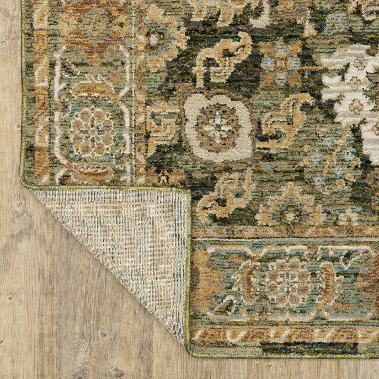 Andorra Distressed Green/ Gold Floral Cut Pile Rug