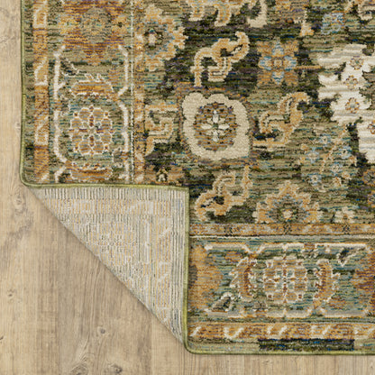 Andorra Distressed Green/ Gold Floral Cut Pile Rug
