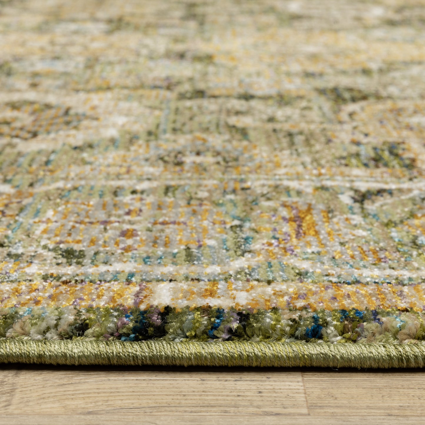 Andorra Distressed Green/ Gold Floral Cut Pile Rug