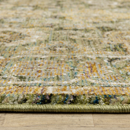 Andorra Distressed Green/ Gold Floral Cut Pile Rug