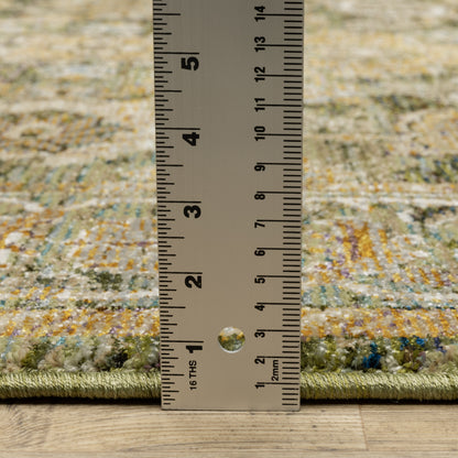 Andorra Distressed Green/ Gold Floral Cut Pile Rug