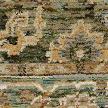 Andorra Distressed Green/ Gold Floral Cut Pile Rug
