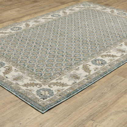 Andorra Oriental Blue/ Ivory Floral Cut Pile Rug