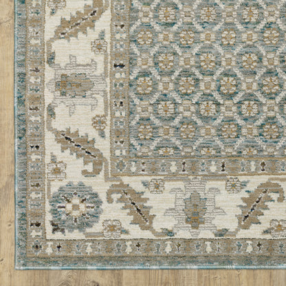 Andorra Oriental Blue/ Ivory Floral Cut Pile Rug