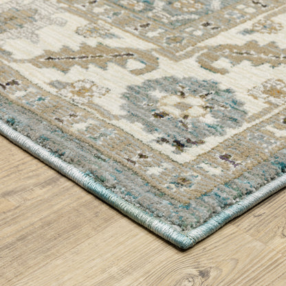 Andorra Oriental Blue/ Ivory Floral Cut Pile Rug