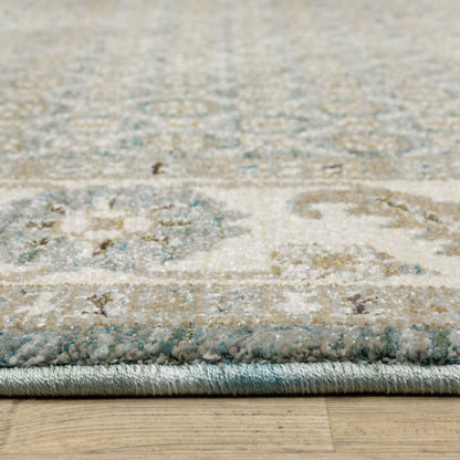 Andorra Oriental Blue/ Ivory Floral Cut Pile Rug