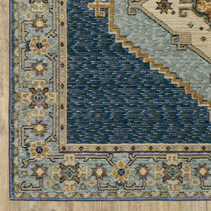 Andorra Medallion Blue/ Gold Oriental Cut Pile Rug