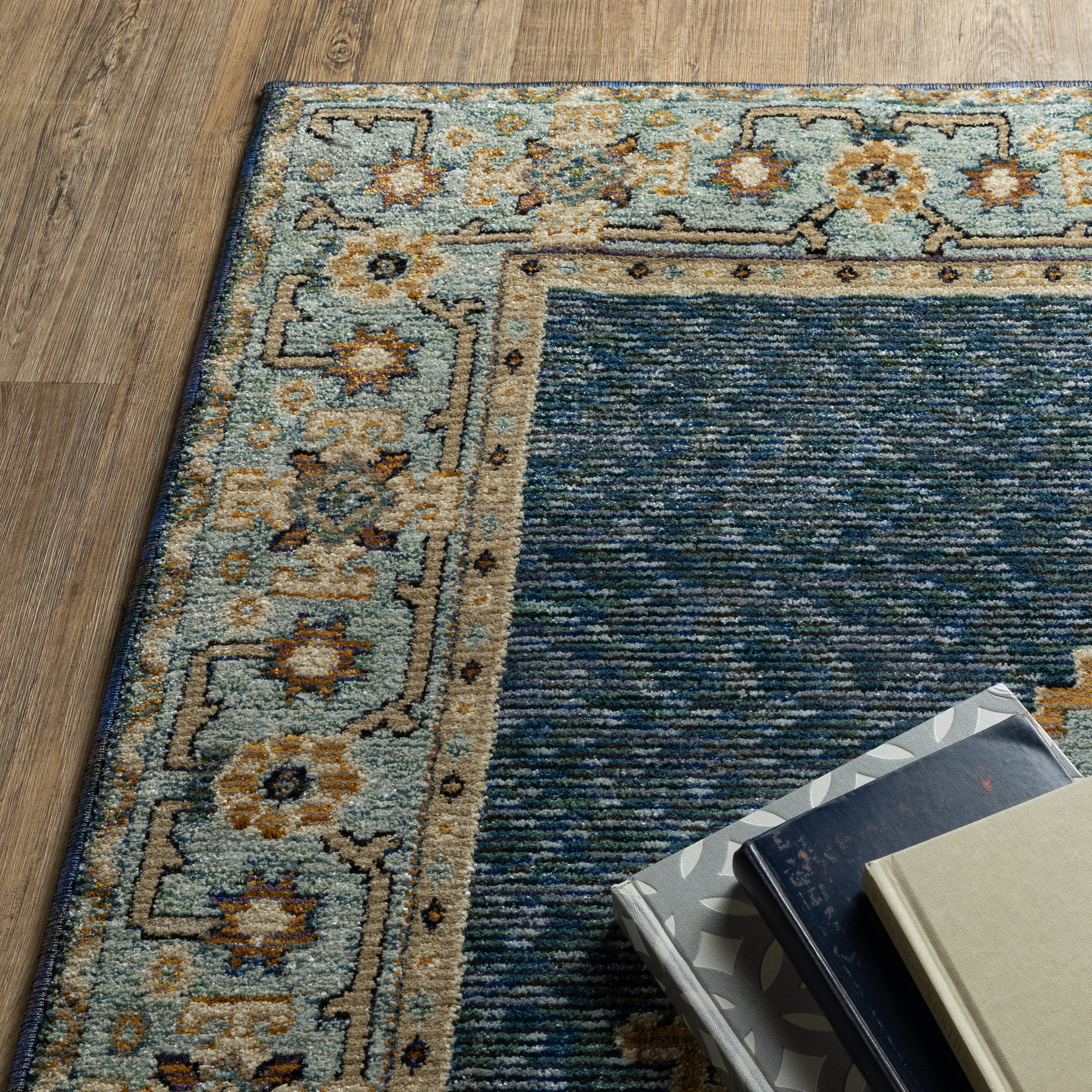 Andorra Medallion Blue/ Gold Oriental Cut Pile Rug