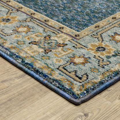 Andorra Medallion Blue/ Gold Oriental Cut Pile Rug