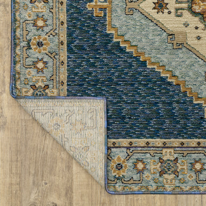 Andorra Medallion Blue/ Gold Oriental Cut Pile Rug
