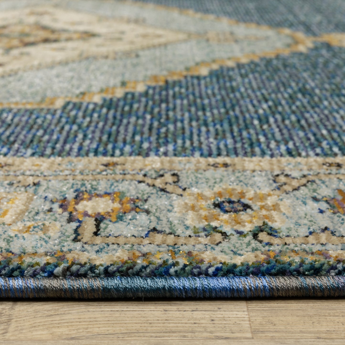 Andorra Medallion Blue/ Gold Oriental Cut Pile Rug