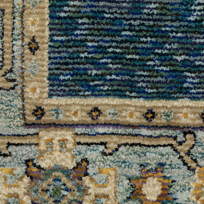 Andorra Medallion Blue/ Gold Oriental Cut Pile Rug