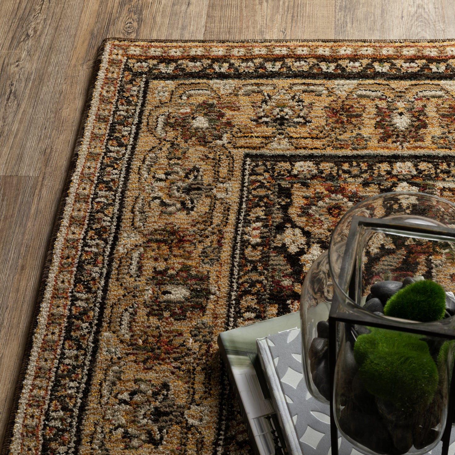 Andorra Oriental Brown/ Gold Cut Pile Rug