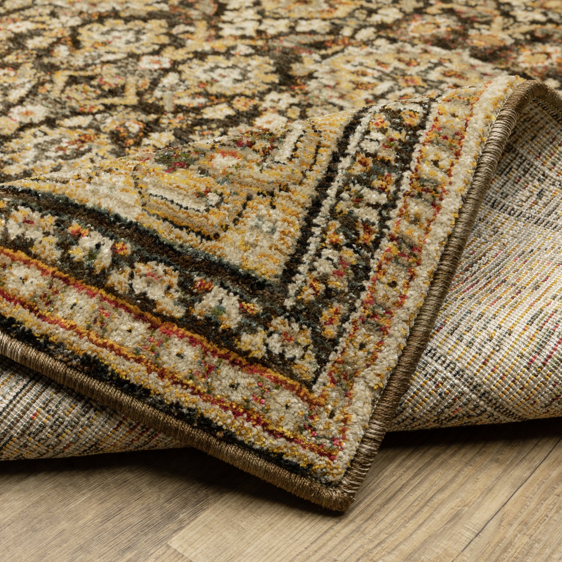 Andorra Oriental Brown/ Gold Cut Pile Rug