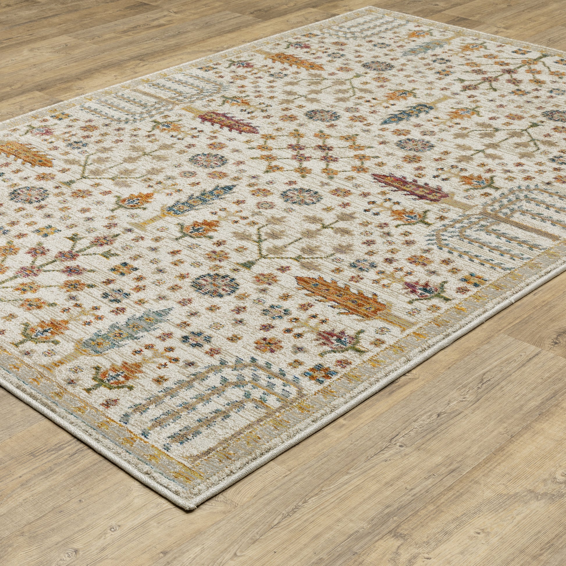 Andorra Botanical Ivory/ Multi Floral Cut Pile Rug