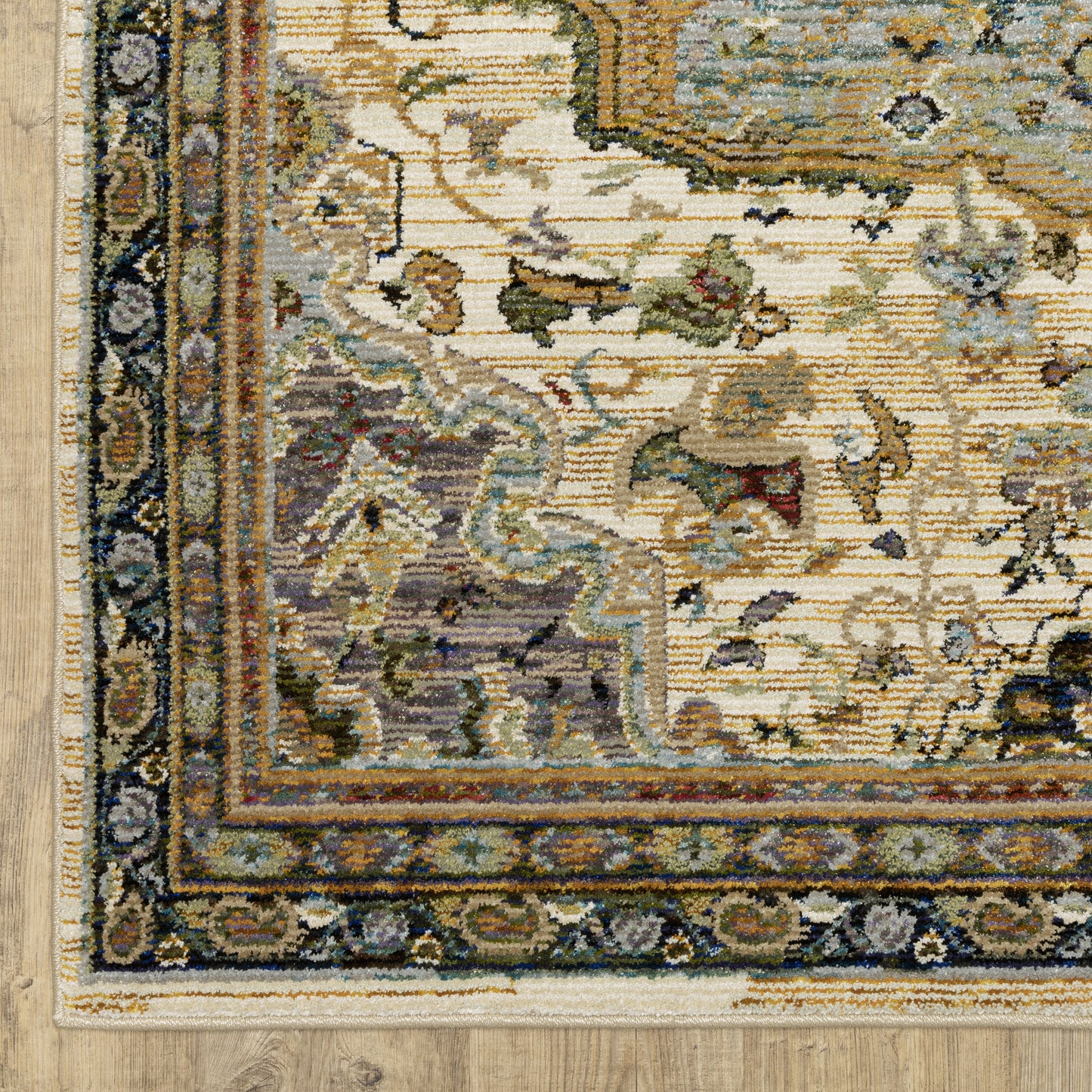 Andorra Medallion Ivory/ Blue Oriental Cut Pile Rug