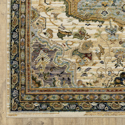 Andorra Medallion Ivory/ Blue Oriental Cut Pile Rug