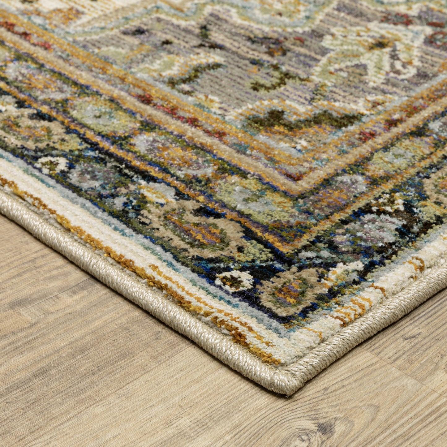 Andorra Medallion Ivory/ Blue Oriental Cut Pile Rug