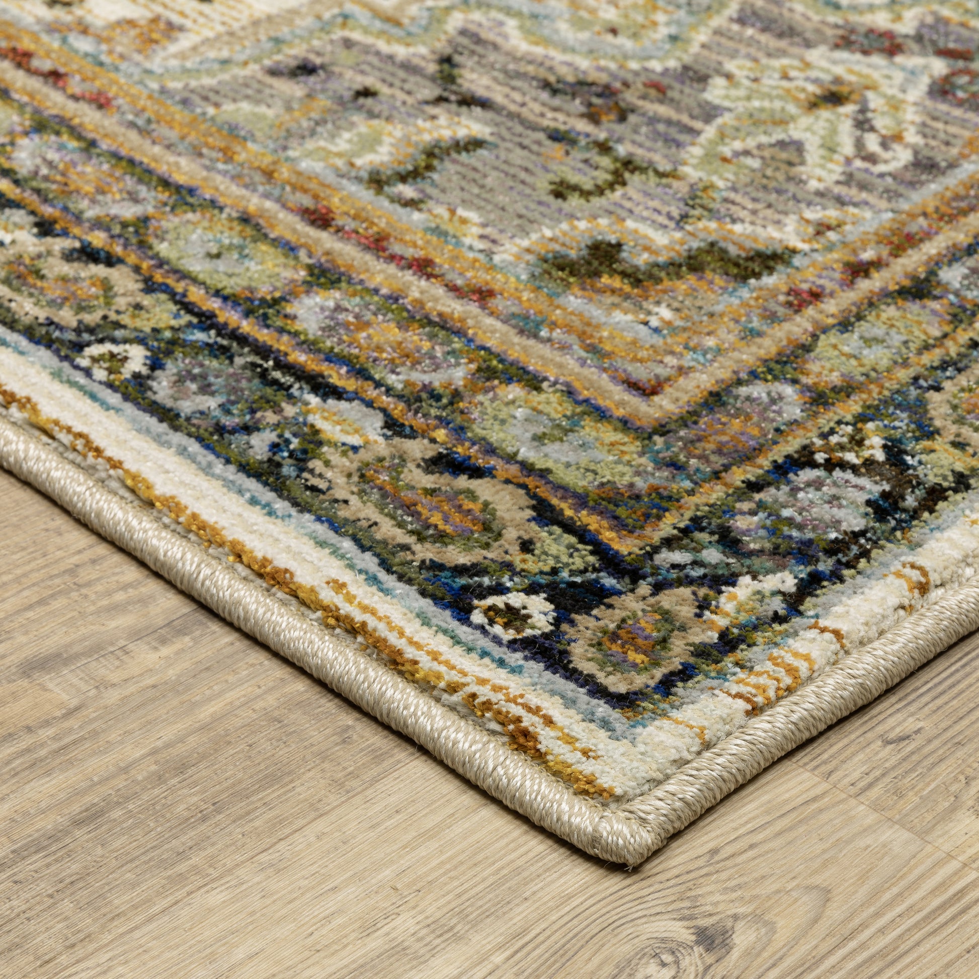 Andorra Medallion Ivory/ Blue Oriental Cut Pile Rug