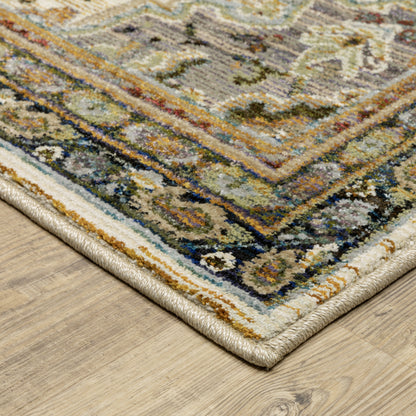 Andorra Medallion Ivory/ Blue Oriental Cut Pile Rug