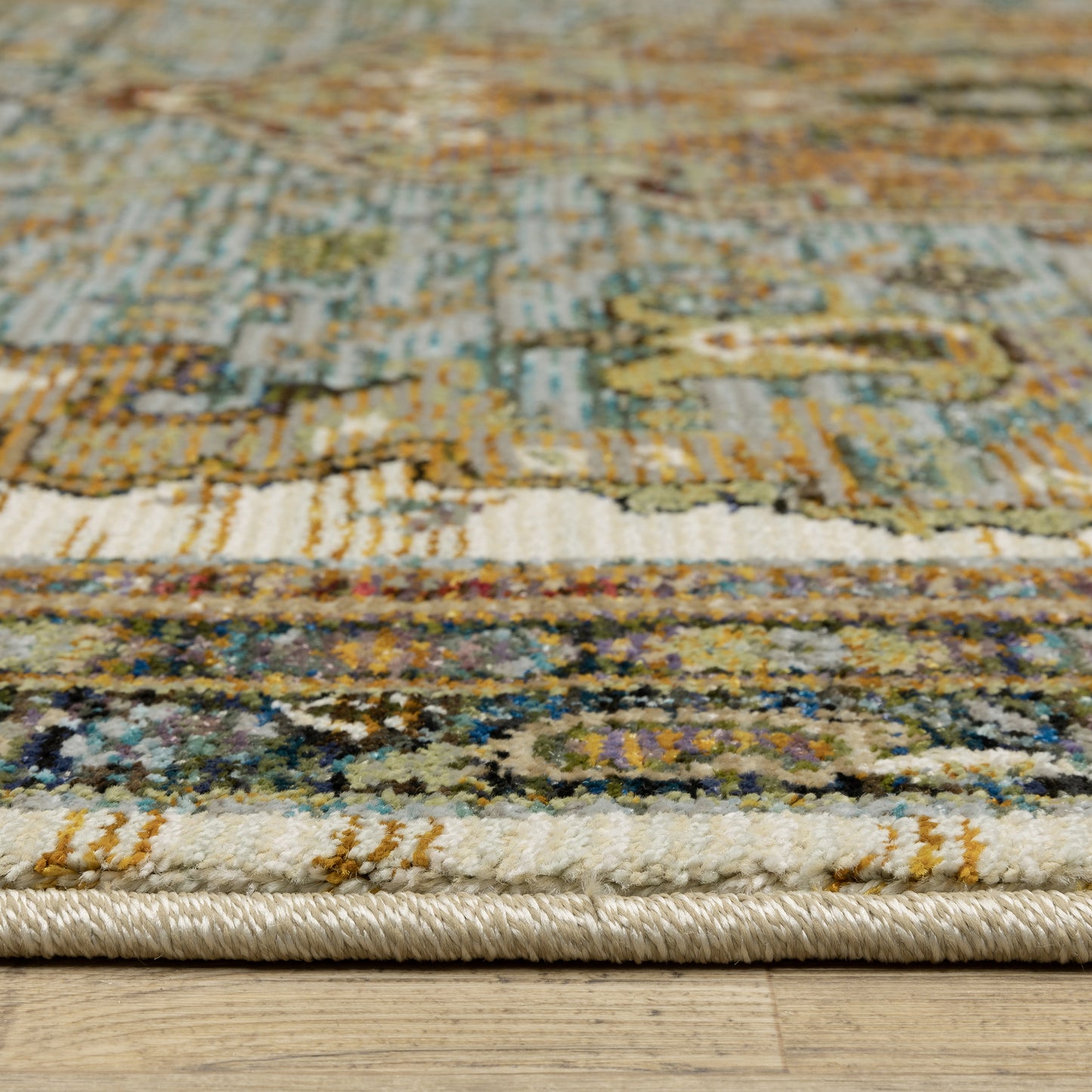 Andorra Medallion Ivory/ Blue Oriental Cut Pile Rug