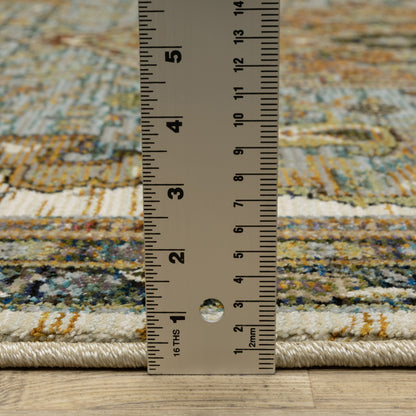 Andorra Medallion Ivory/ Blue Oriental Cut Pile Rug
