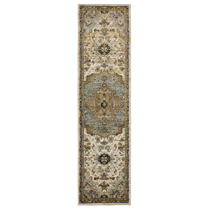 Andorra 2451B Ivory/ Blue Medallion Oriental Rug
