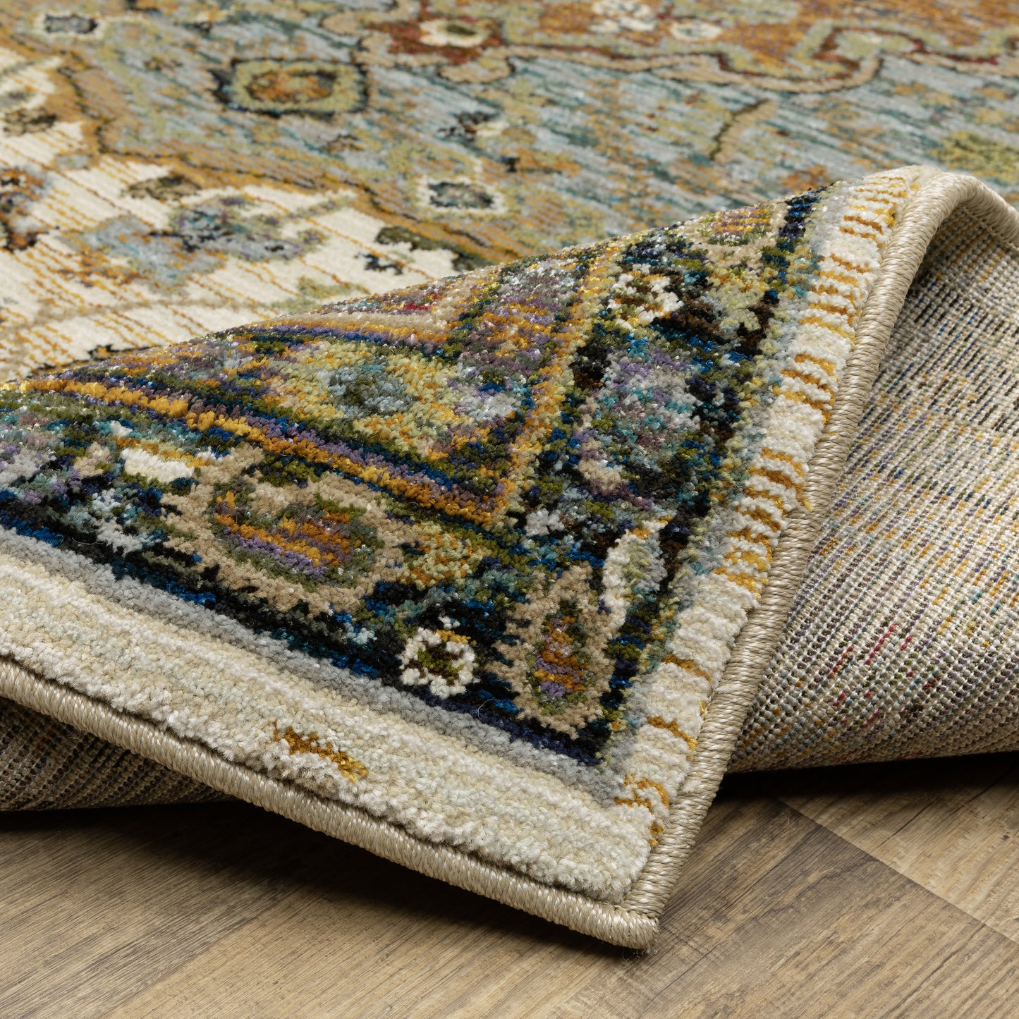 Andorra Medallion Ivory/ Blue Oriental Cut Pile Rug