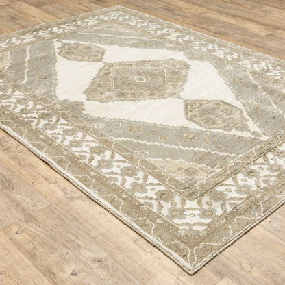 Andorra Medallion Beige/ Ivory Oriental Cut Pile Rug