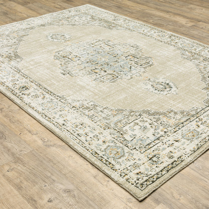 Andorra Medallion Beige/ Ivory Distressed Cut Pile Rug