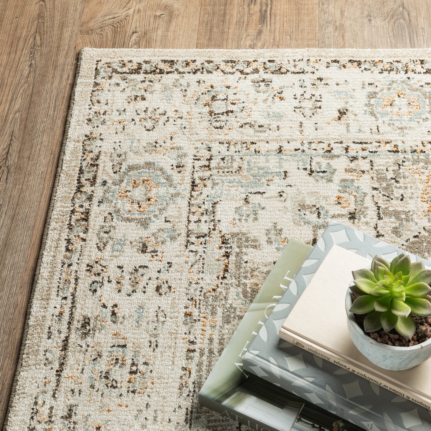 Andorra Medallion Beige/ Ivory Distressed Cut Pile Rug