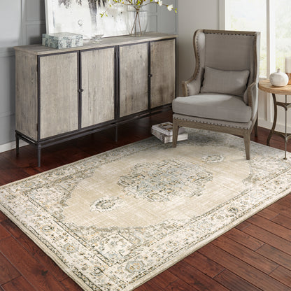 Andorra Medallion Beige/ Ivory Distressed Cut Pile Rug