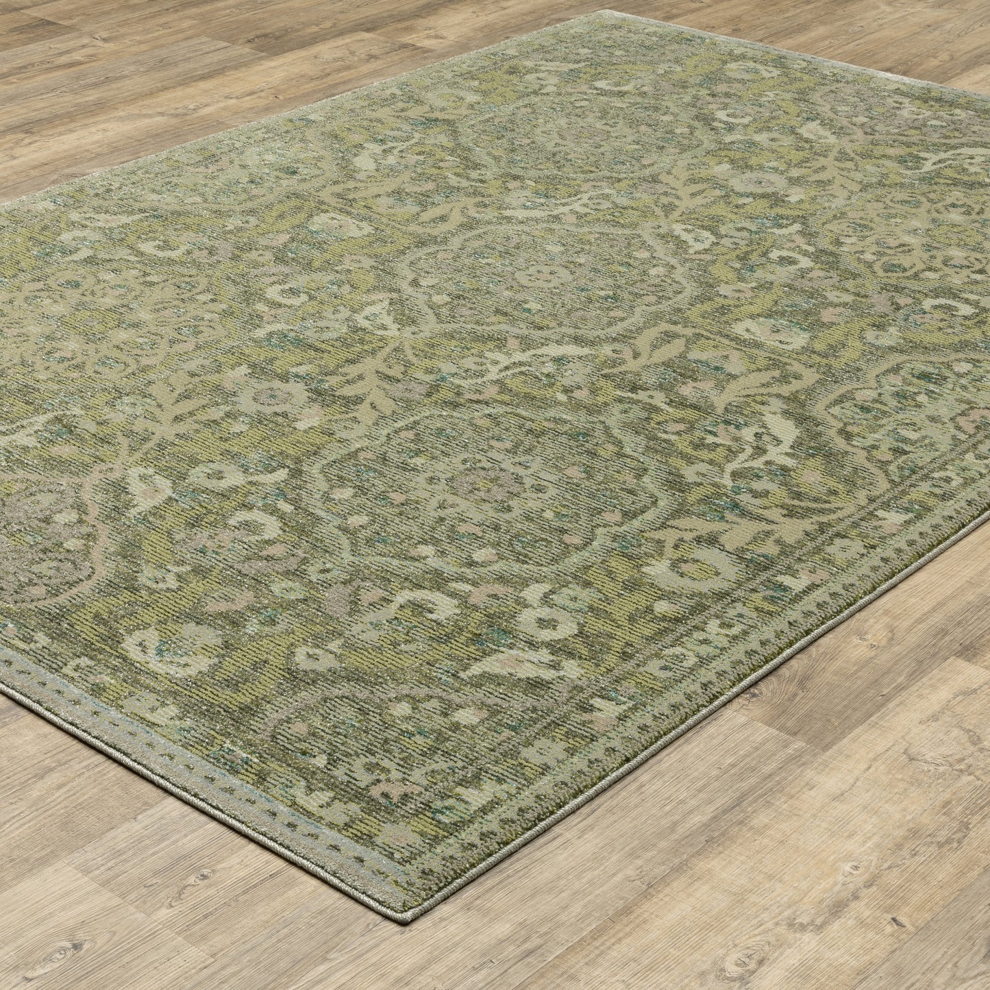 Andorra Floral Green/ Gold Medallion Cut Pile Rug