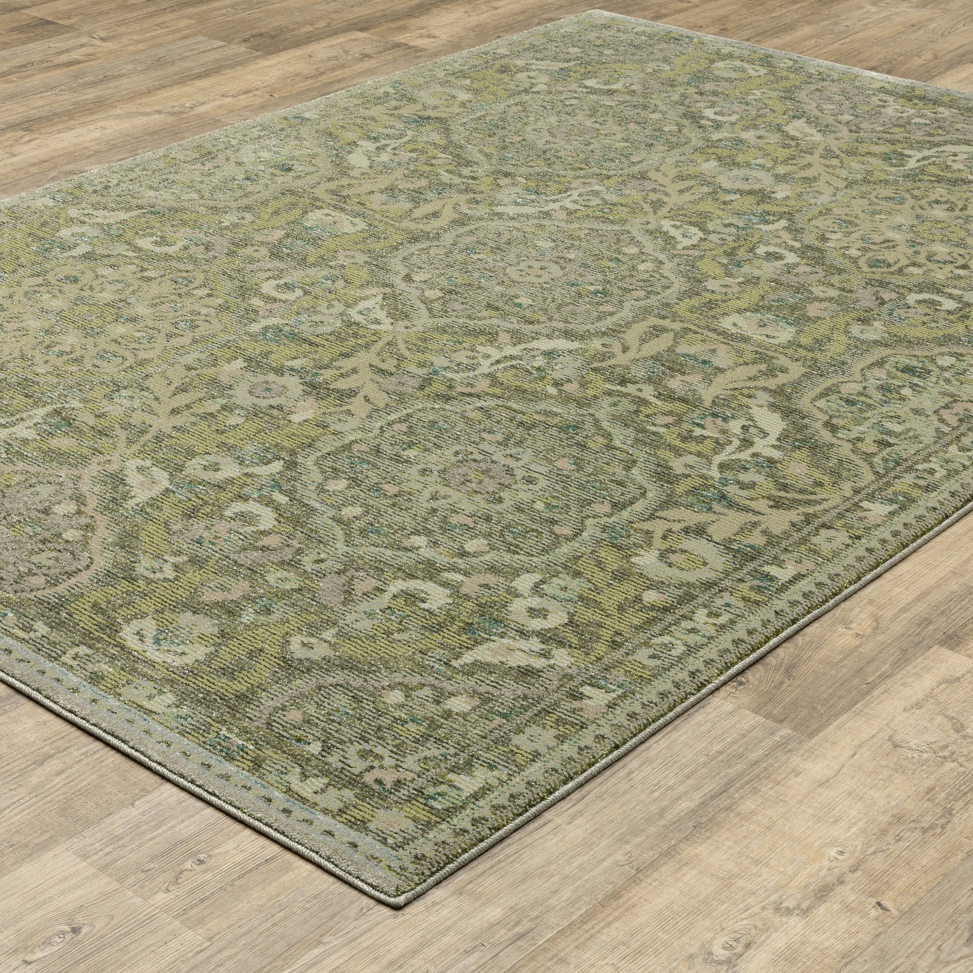 Andorra Floral Green/ Gold Medallion Cut Pile Rug
