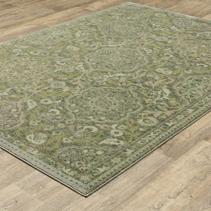 Andorra Floral Green/ Gold Medallion Cut Pile Rug