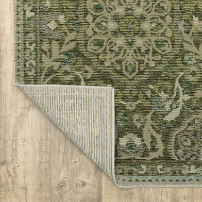 Andorra Floral Green/ Gold Medallion Cut Pile Rug