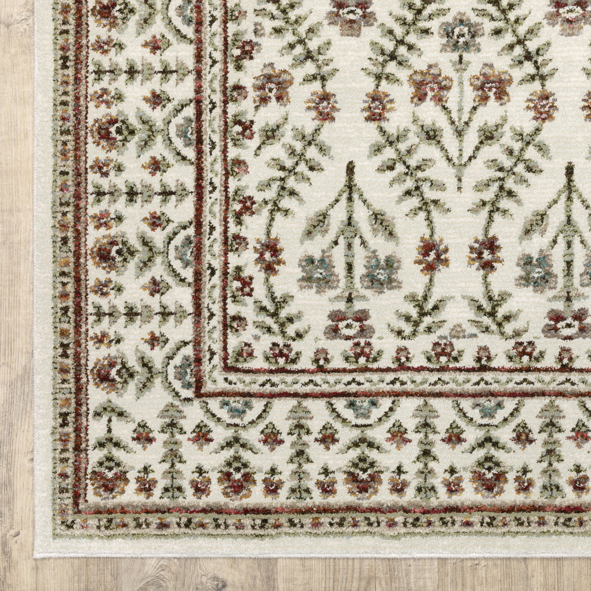 Andorra Floral Ivory/ Red Cut Pile Rug