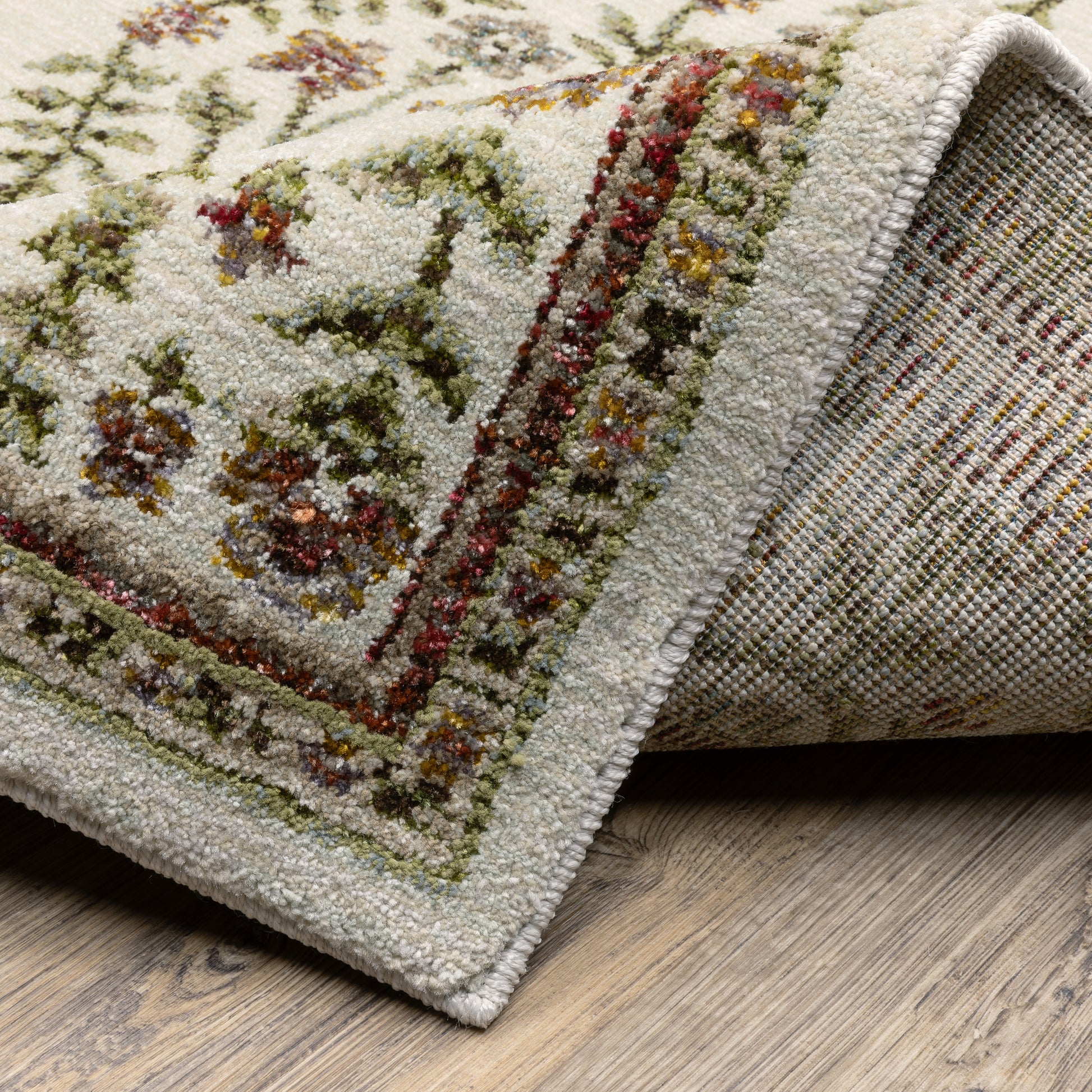 Andorra Floral Ivory/ Red Cut Pile Rug