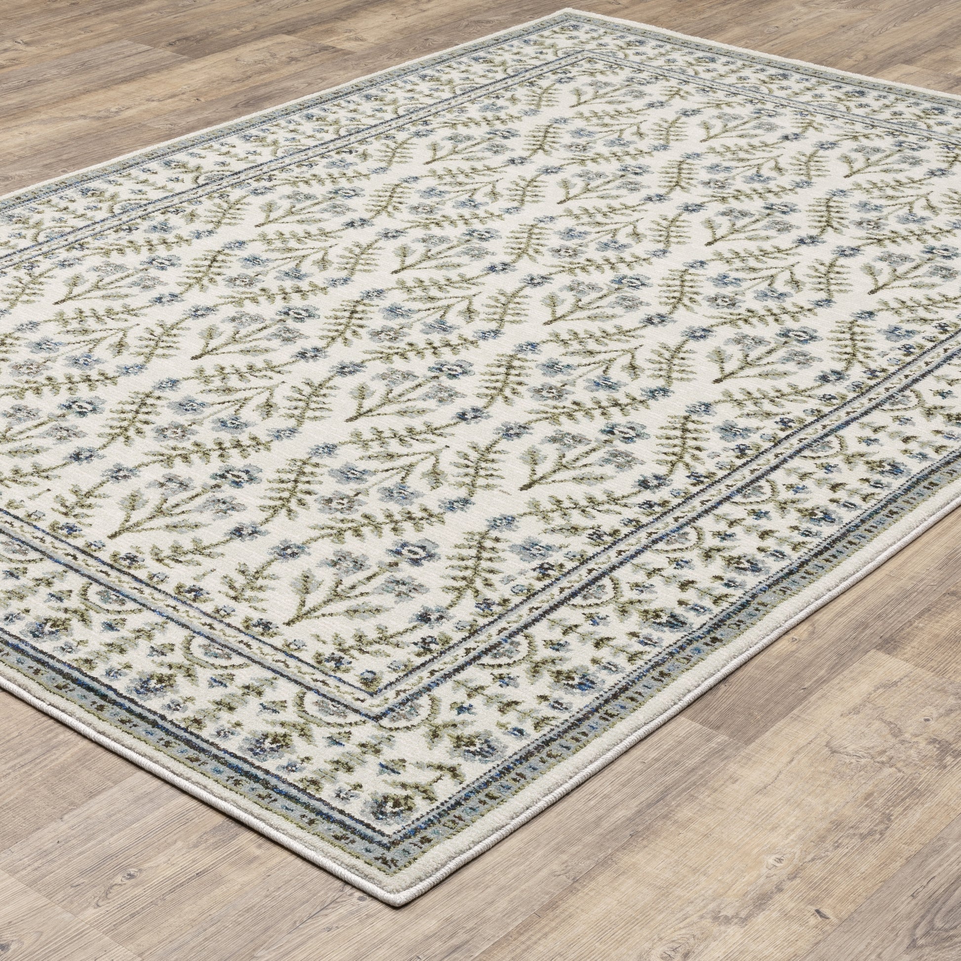 Andorra Floral Ivory/ Blue Cut Pile Rug