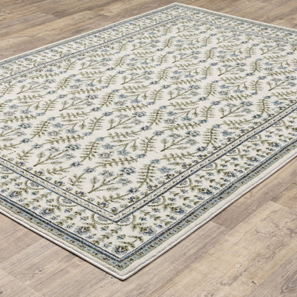 Andorra Floral Ivory/ Blue Cut Pile Rug