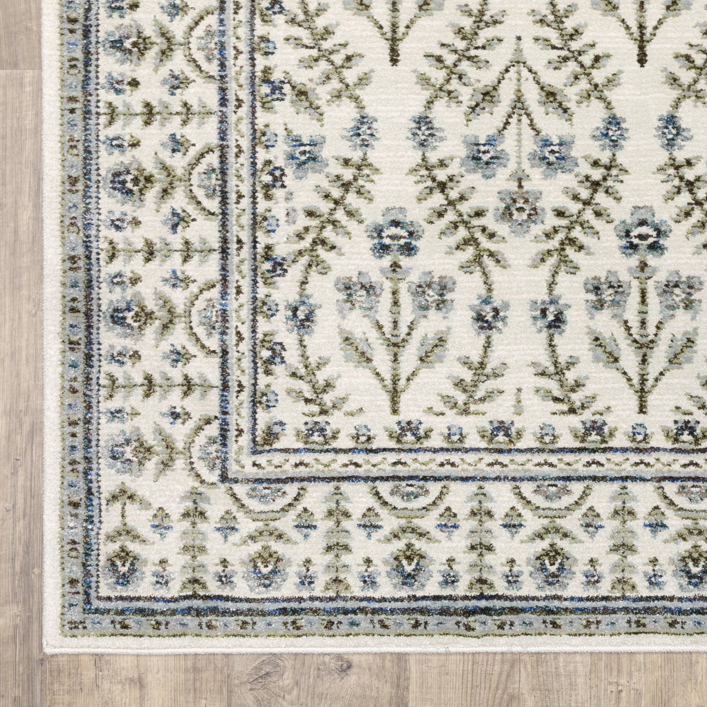 Andorra Floral Ivory/ Blue Cut Pile Rug
