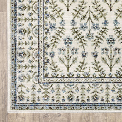 Andorra Floral Ivory/ Blue Cut Pile Rug