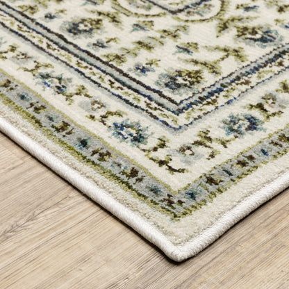 Andorra Floral Ivory/ Blue Cut Pile Rug