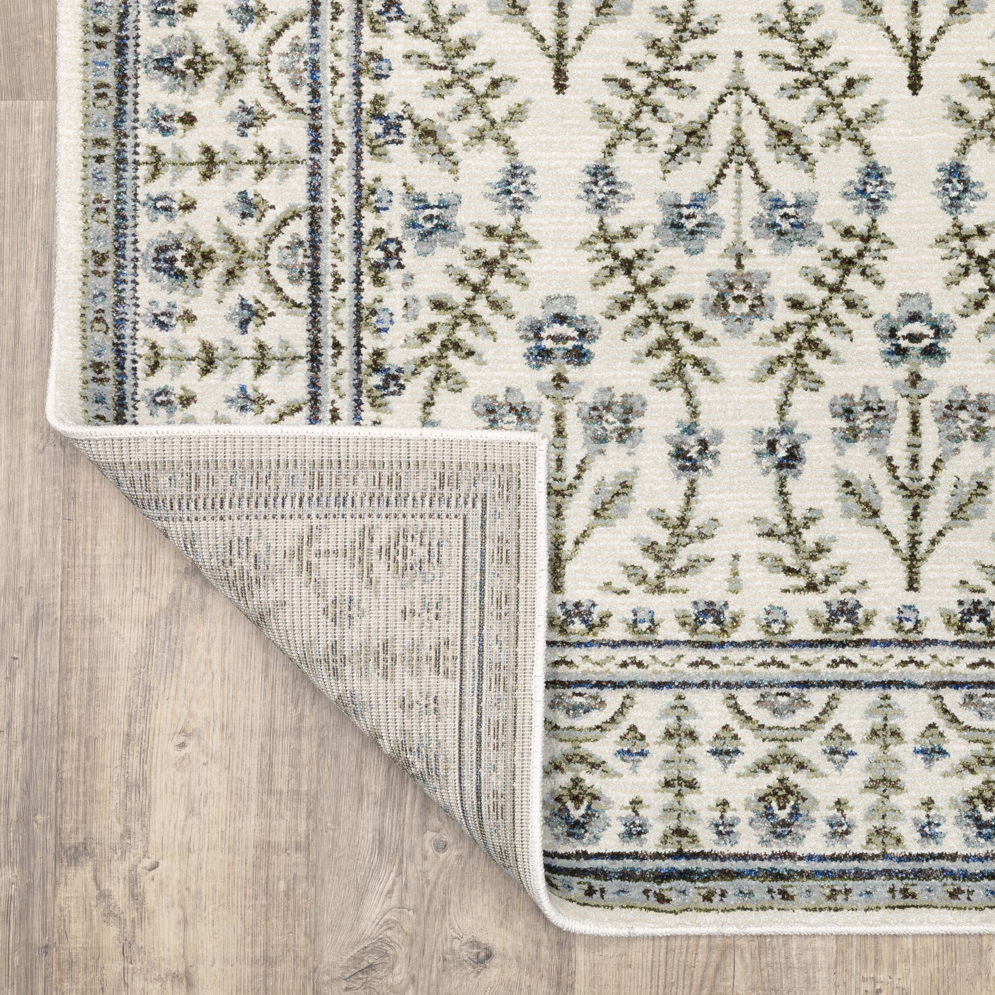 Andorra Floral Ivory/ Blue Cut Pile Rug